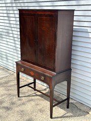 Antique Inlaid Mahogany / Walnut Edwardian Style China Cabinet Bookcase Bar