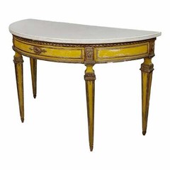 18th century Italian Demilune Marble top painted Console table