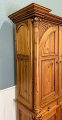Vintage English Large Pine Cupboard Cabinet Corinthian Capitals Fluted Columns