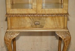 PAIR OF ART DECO CIRCA 1920’S BURR LIGHT WALNUT CLAW & BALL DISPLAY CABINETS
