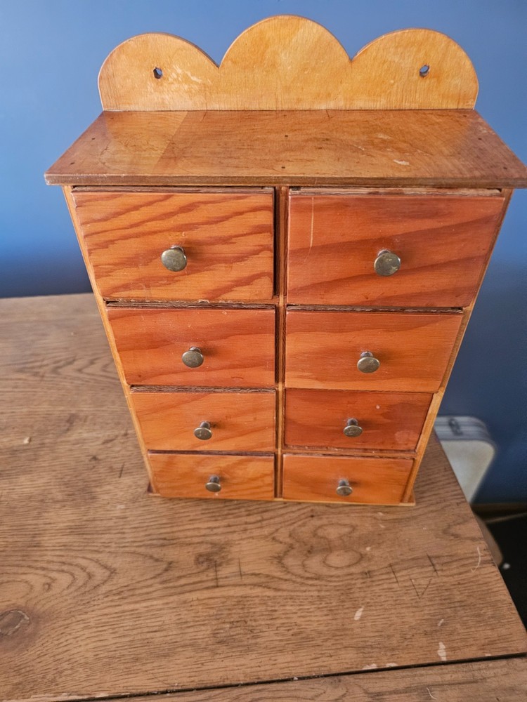 8 Drawer Wooden Spice Cabinet Box Herb LABELED