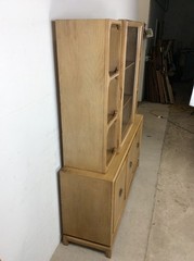 Mid Century Modern Two Piece China Cabinet with Limed Finish