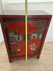 Mid Century Chinese Console Cabinet Double doors interior shelf Hand Painted