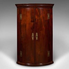Antique Bow Front Corner Cabinet, English, Wall Cupboard, Georgian, Circa 1770