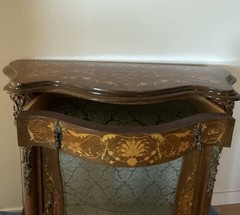 Antique Italian Marquetry Curved Glass Vitrine Curio Cabinet