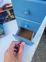 Vintage Blue 6 Drawer Wooden Heart Spice Cabinet What Not Shelf, Heart Cutout,