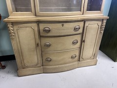 1950s Blonde Mahogany Finish Serpentine Bow Front Hutch China Cabinet