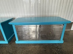 Pair 1970’s Turquoise Cabinets W Studded Steel Doors