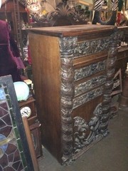RARE Antique Carved Cupid Floral Cabinet One Of A Kind Piece 65” Shipping Ok