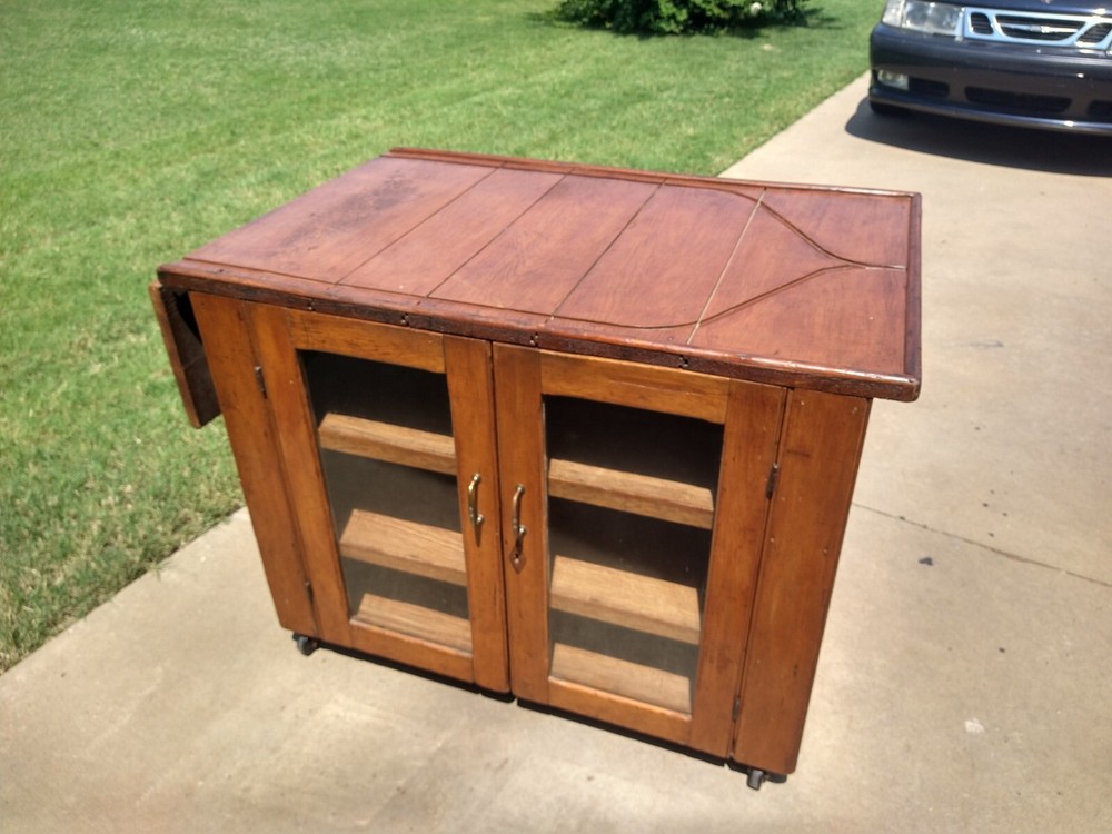 Antique Rolling Cabinet Table