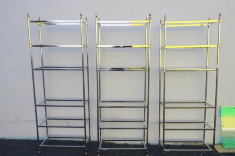 Boeing Company Chrome and Glass Display Shelving Etageres set of Three 9640