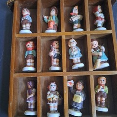 Vintage Wood Curio Cabinet Display 12 Slots House Shape w/ Hummel Type figurines