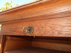 Antique 70″ Tall Double Oak Tambour Doors File Cabinet w 21 Drawers & Keys