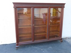 Early 1900s Tiger Oak Long Large China Cabinet Bookcase Cupboard 6583