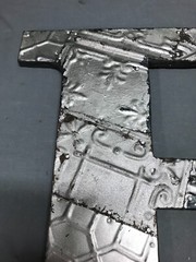 Decorative Salvage Tin Ceiling 16″ Patchwork Silver Metal VTG Letter R 224-25B