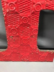 Decorative Salvage Large Tin Ceiling 24″ Red Metal F VTG Letter Old 311-25B
