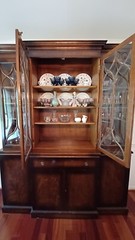 Vintage Georgian Style Mahogany Breakfront China Cabinet w/Hidden Secetary