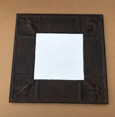 VTG Salvaged Tin Ceiling 23″ Sq. Rust Tung Oil Metal 12″ Sq. Mirror Old 1863-23B