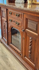Antique Victorian Wood American Marble Top Sideboard With Curio Display Areas