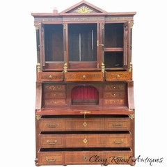 Antique Mahogany secretary desk Russian empire bronze ormolu columns 2pc 1810