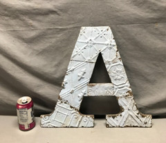 Decorative Salvage Tin Ceiling 16″ Patchwork Blue Metal VTG Letter A 1795-24B