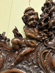 Antique Victorian Walnut Carved Mirror with Cherubs