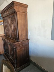 Antique French Sideboard 2 piece, Two Door Molded Decoration, Walnut Turned
