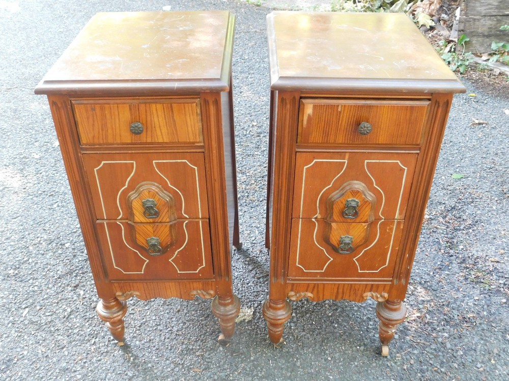 31.5″ Antique 1800s 1900s 3-Drawer Cabinet Night Tables Night Stands on Wheels