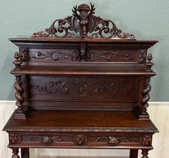 Antique French Buffet Server Sideboard Barley Twist Dark Oak Drawers 4 Tier 19C