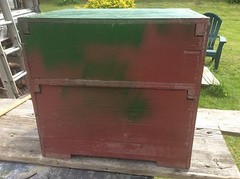 Green & Red Handmade Wood Cabinet, Shabby Farm Garage Two Shelf Cupboard