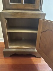 Vintage Wood Curio Cabinet Glass Doors 72.75″ H x 15″ W (20” Top) x 8”-10.5” D