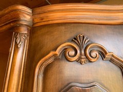 antique monumental floral-inlaid china cabinet