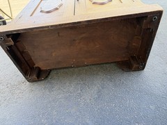 Vintage Burl Walnut Wood Small Side Cabinet Drawer Leather Top – Brass Hardware