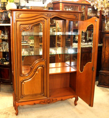 French Antique Cherry Wood Louis XV Display Cabinet With 2 Glass Shelf