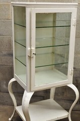 Antique Art Deco Cabriole Leg Steel Metal Medical Dental Pharmacy Cabinet – Pair