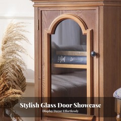Wooden Nightstand with Glass Door French & aesthetic Bedside Cabinet with Glass