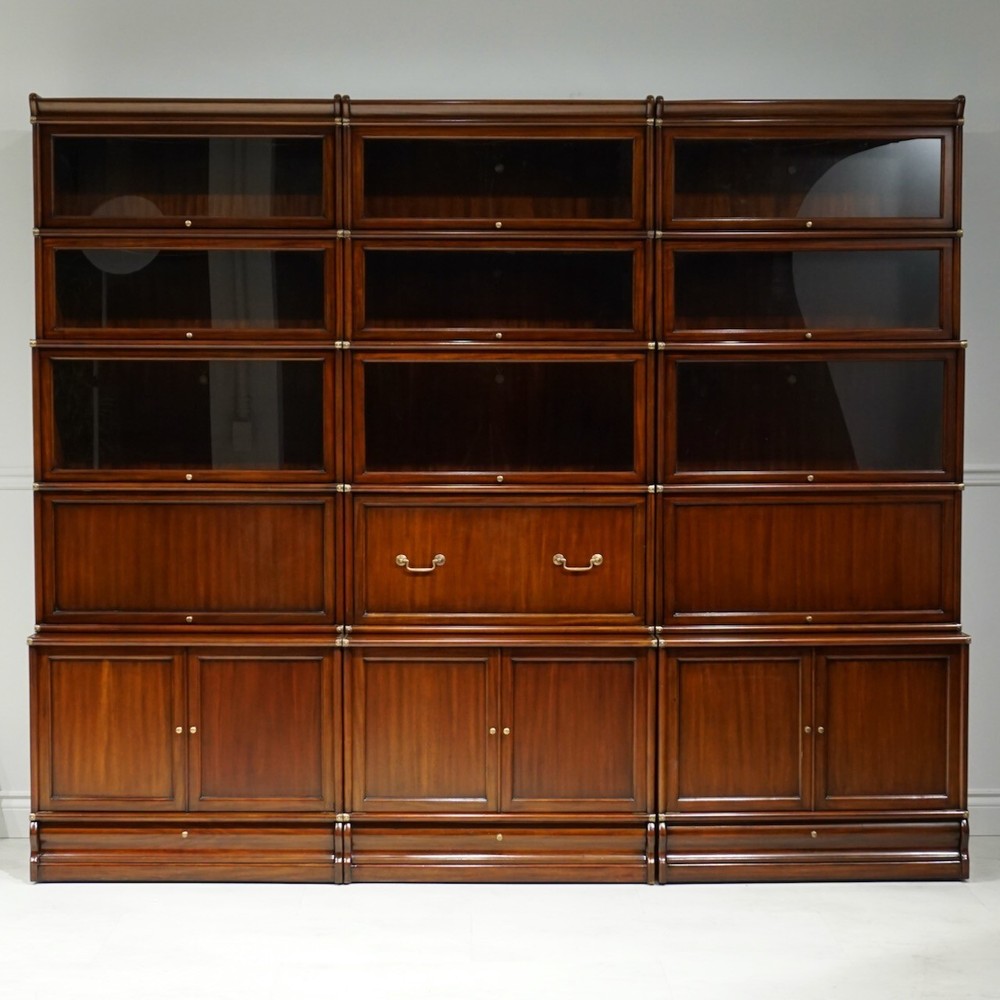 Full Wall Barrister stacking bookcase unit showcase Mahogany wood with glass