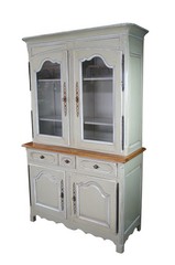 Vintage Country French Provincial Oak Buffet Deux Corps China Display Cabinet