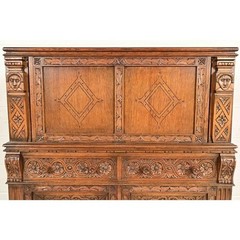 Antique English Jacobean Carved Oak Bar Cabinet, Circa 1920s