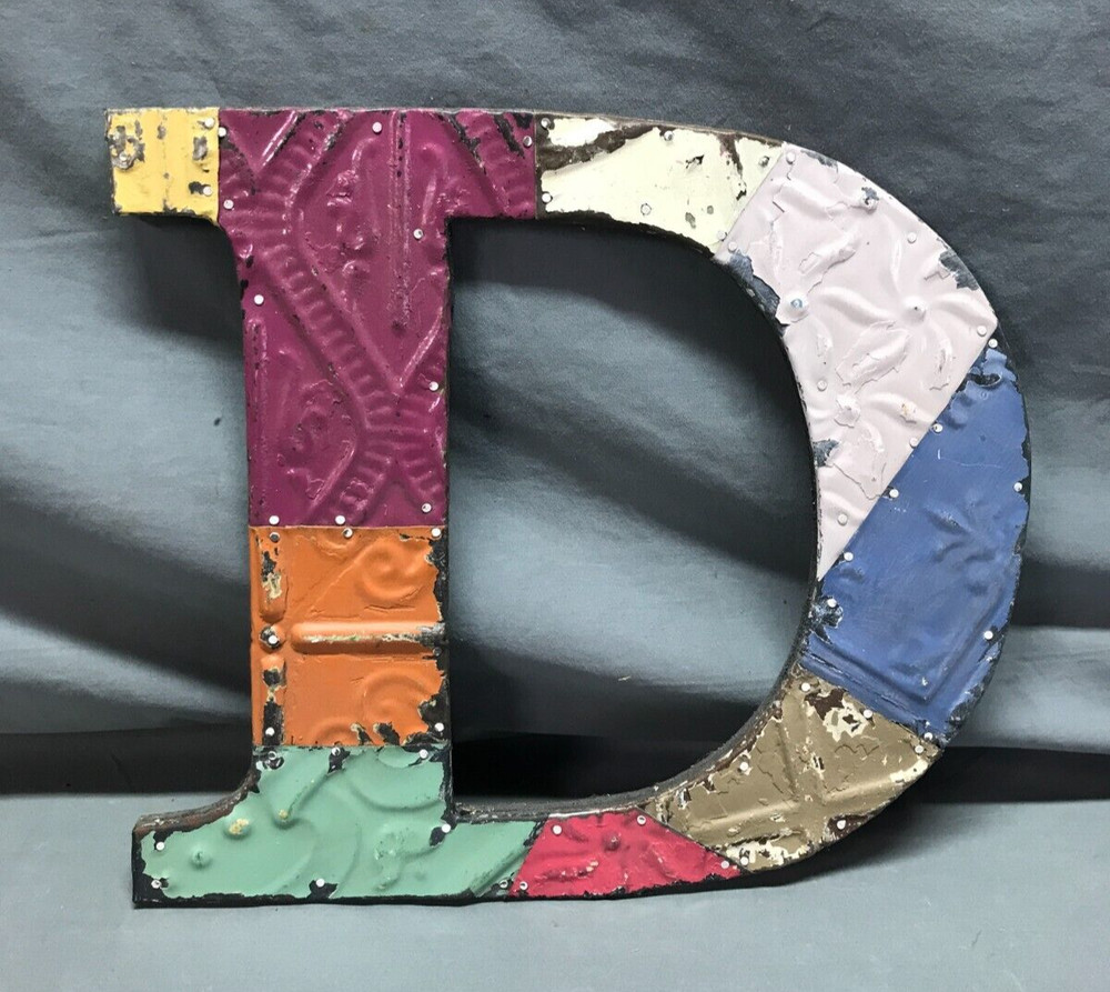 Decorative Salvage Tin Ceiling 12″ Patchwork Metal VTG Letter D Old 270-25B