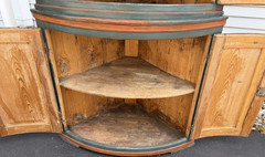 19th Century European Paint Decorated Two Part Bow Front Corner Cupboard