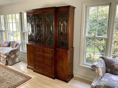 Vintage Mahogany Breakfront China Cabinet With Drop Down Secretary Desk.