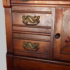 Antique Eastlake Foliate Walnut Commode with Towel Bar C1910