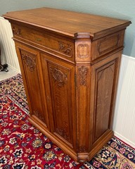 Antique French Double Door Cabinet Cupboard Carved Honey Oak Drawer early 20th