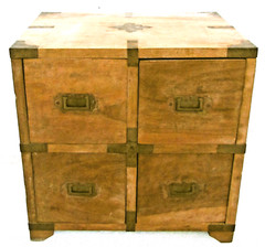 Antique Japanese Four Drawer Heavy Wooden Cabinet with Metal Detail