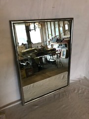Antique Vintage Nickel over Brass Framed 18×24 Vanity Mirror Old 821-25B