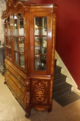 Rarer Dutch Marquetry Inlaid Walnut and Satinwood Baroque China Cabinet Vitrine