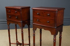 Antique English Victorian Small Pair Mahogany Bedsides Locker Tables Nightstands