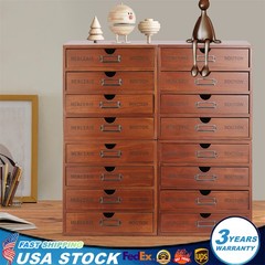 4PC Vintage Wooden Apothecary Cabinet 4 Drawer Card Catalog Desk Organizer Brown