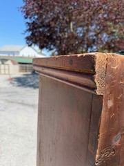 Antique Red painted 12 light primitive cupboard step back farm house country